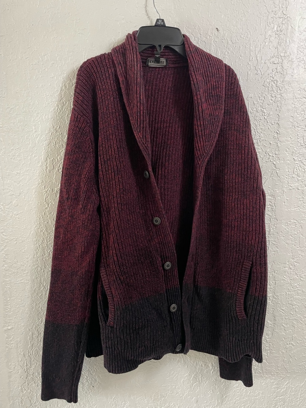 Express Men’s Burgundy and Black Shawl Collar Cardigan Sweater 100% cotton XL